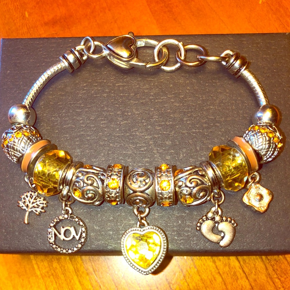 Silver November Birth Month Charm Bracelet